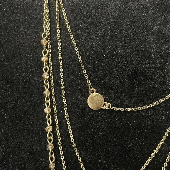 Layered Four Chain Tiny Stone & Stamped Metal Pendent Necklace - Picture 6 of 6